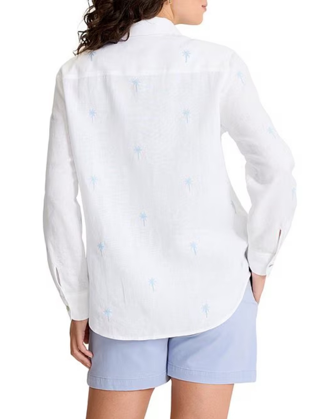 Tommy Bahama Linen Palm Embroidered Point Collar Long Sleeve Button Front Shirt - Picture 2 of 7